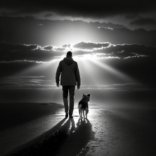 nampara17_man_walking_away_taking_a_small_dog_for_a_walk_into_t_6e503029-04b6-4215-8b8a-e4ec150289a9