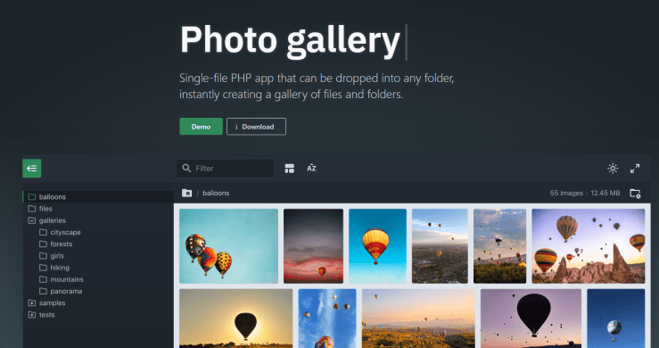 Single-file PHP file manager, browser and photo gallery